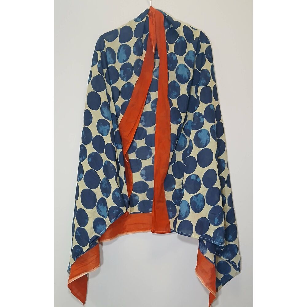 Womens long blue red polka dot scarf or beach cover cooling cotton lightweight